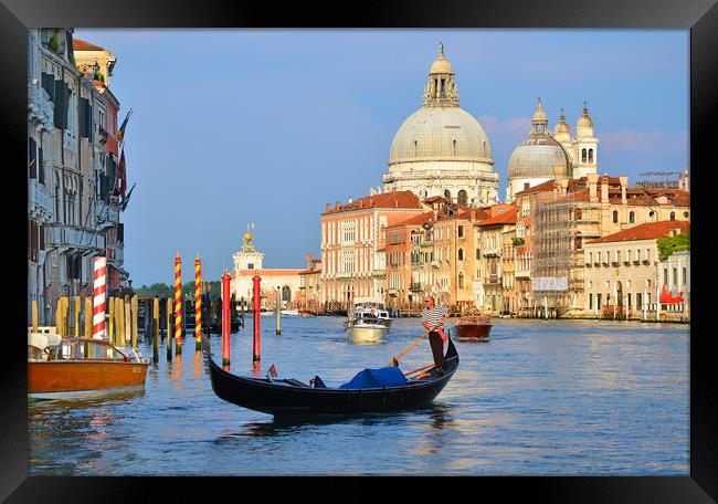 Gondolier Grand Canal                              Framed Print by Michael Oakes