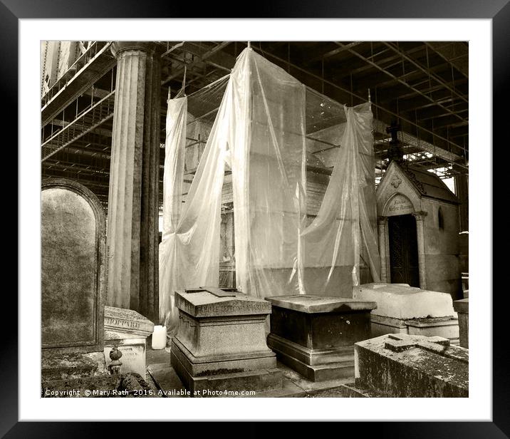 Mausoleum Draped in Tarp Framed Mounted Print by Mary Rath