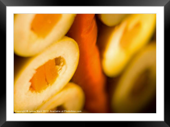 Pickled olives and pepper Framed Mounted Print by James Ward