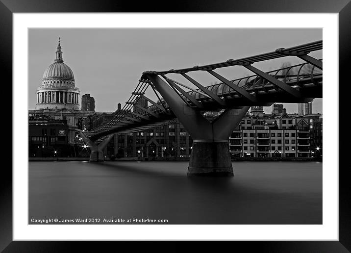Millennium Bridge and St Pauls Cathedral Framed Mounted Print by James Ward
