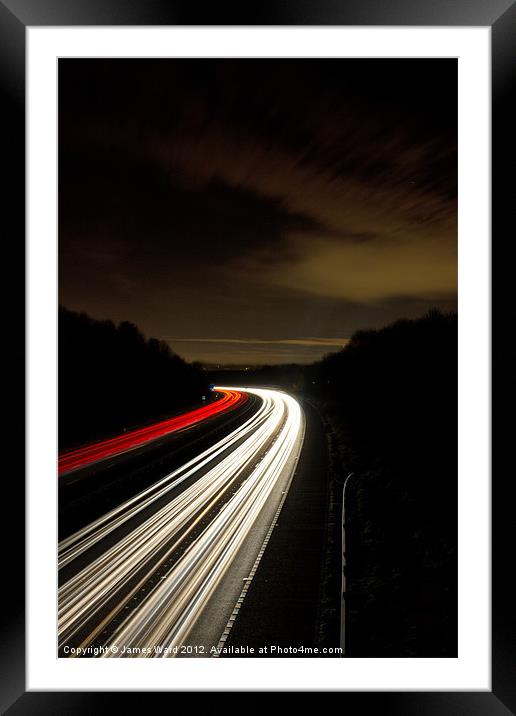 Motorway light trails at Crawley, Sussex Framed Mounted Print by James Ward