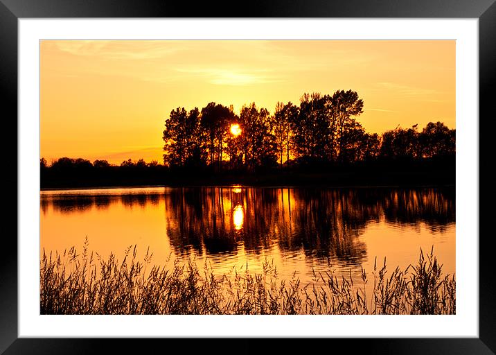 Sunset Lake Framed Mounted Print by John Ellis