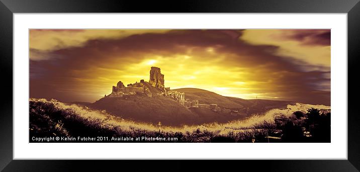 Medieval Corfe Castle in the Dawn Framed Mounted Print by Kelvin Futcher 2D Photography