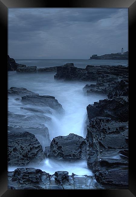 Godrevy Lighthouse 2 Moody Framed Print by Kieran Brimson