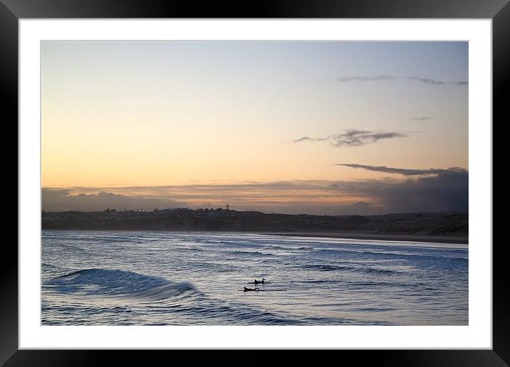Surfing at Daybreak Framed Mounted Print by Kieran Brimson