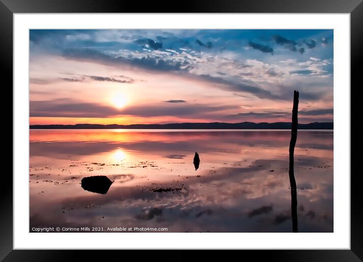 Sunset accross the Tay Framed Mounted Print by Corinne Mills