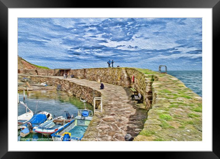 Crail Harbour - oil paint effect Framed Mounted Print by Corinne Mills