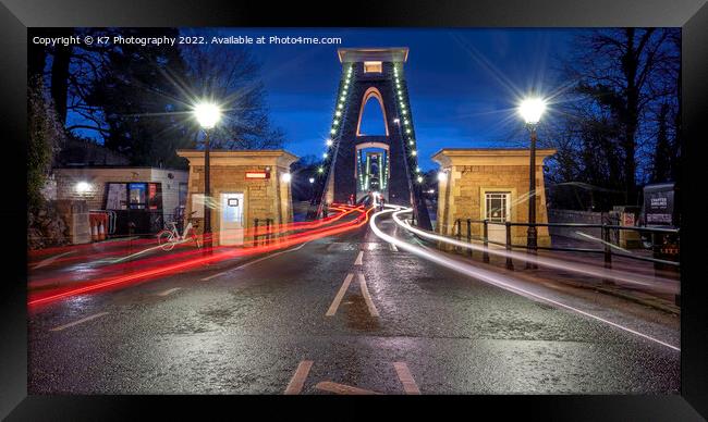 Rivers of Light on The Clifton Suspension Bridge,  Framed Print by K7 Photography