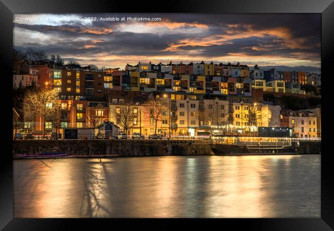 Glittering Bristol Harbour at Night Framed Print by K7 Photography