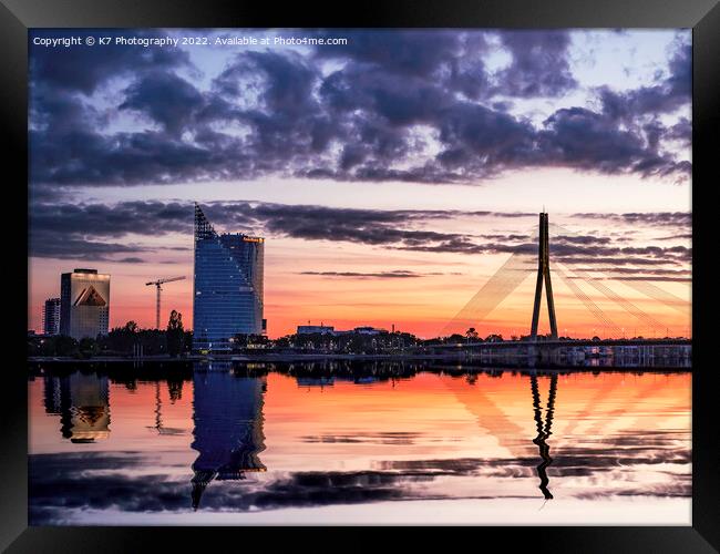 Majestic Sunset over Riga's Daugava River Framed Print by K7 Photography