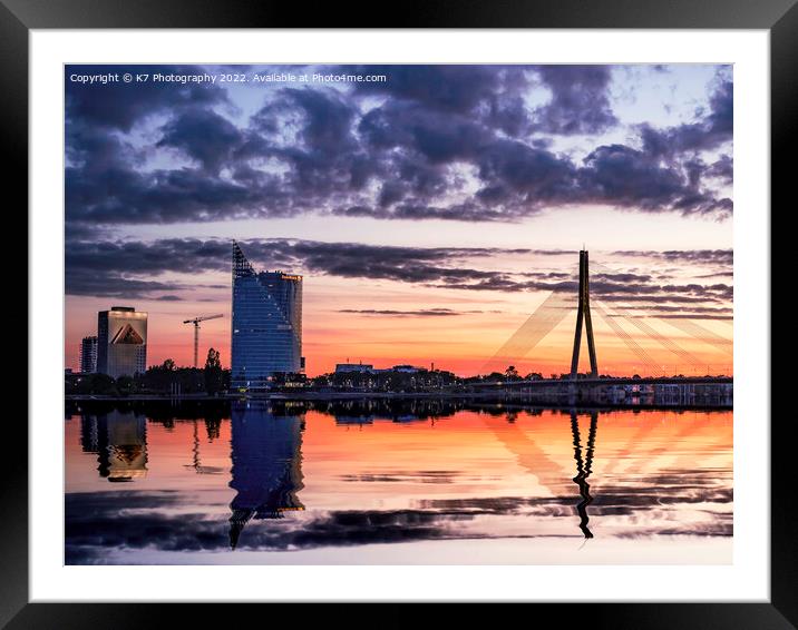 Majestic Sunset over Riga's Daugava River Framed Mounted Print by K7 Photography