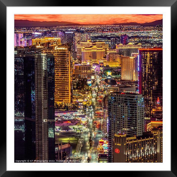 Radiant Vegas Nightscape Framed Mounted Print by K7 Photography