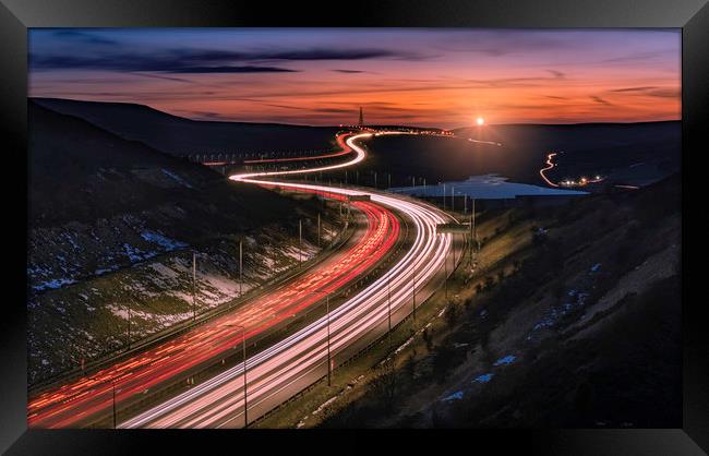 M62 from the Rainbow Bridge, Scammonden, West York Framed Print by K7 Photography