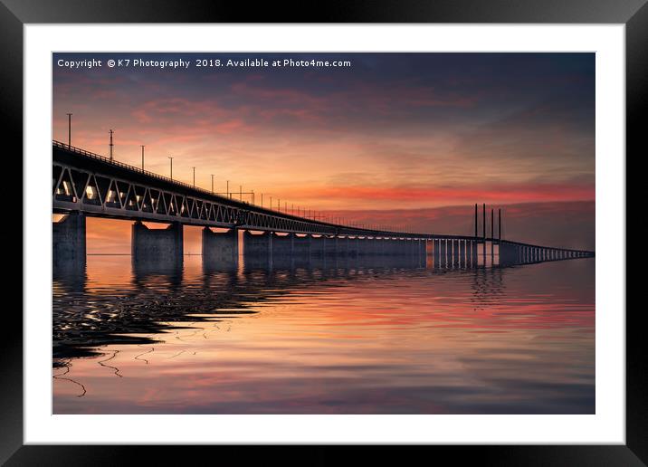 The Oresund Bridge at Sunset Framed Mounted Print by K7 Photography