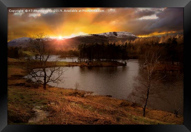 Last light at Tarn Hows in the Lake District Framed Print by K7 Photography
