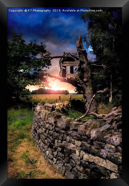 The Spooky Old Treehouse on the Moor Framed Print by K7 Photography