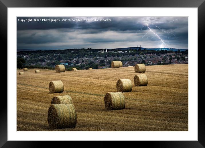 Lightning over Royds Moor, Rotherham. Framed Mounted Print by K7 Photography