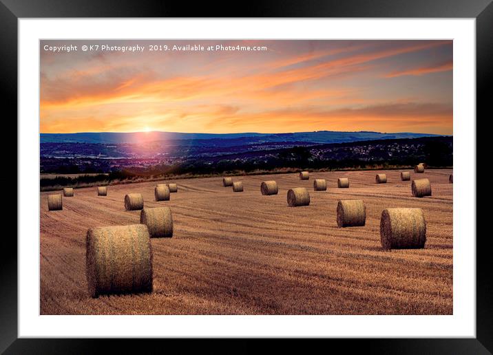 A Straw Bale Sunset - Over the fields to Sheffield Framed Mounted Print by K7 Photography
