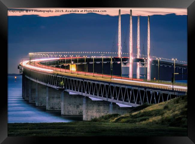 Towering over the Oresund Strait - The Bridge. Framed Print by K7 Photography