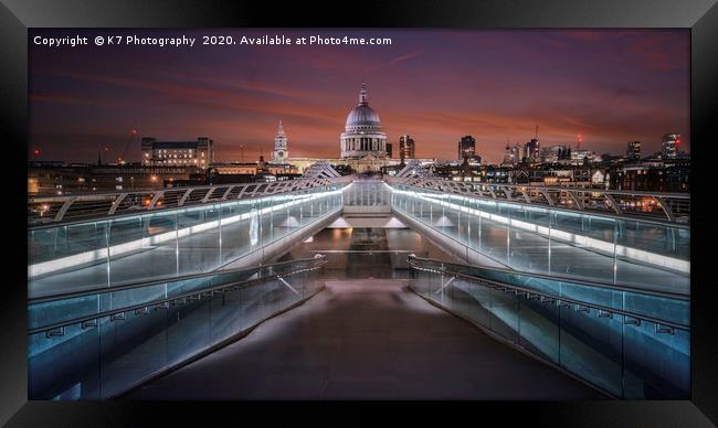 Over the Millennium Bridge to St Pauls Cathedral Framed Print by K7 Photography