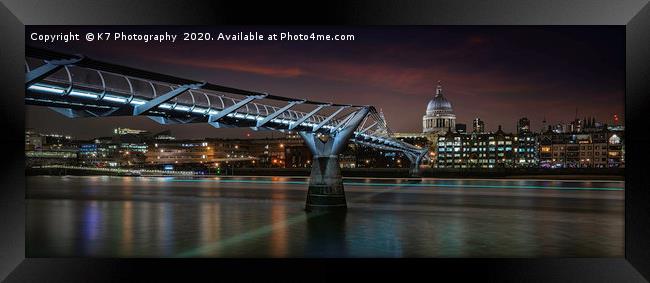 St Pauls Cathedral and Millennium Bridge Panoramic Framed Print by K7 Photography
