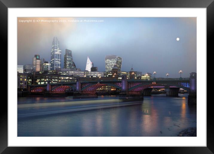 Misty Dawn over the Thames at Southwark Bridge. Framed Mounted Print by K7 Photography