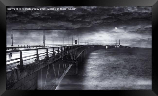 Mystical Moonlit Oresund Bridge Framed Print by K7 Photography