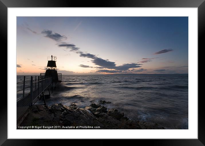 Portishead Lighthouse Sunset Framed Mounted Print by Nigel Bangert