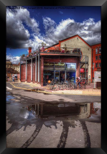  Bristol Docks Cafe and Bike Shop Framed Print by Nigel Bangert