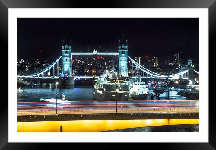 Tower bridge at Night Framed Mounted Print by Ben Hirst
