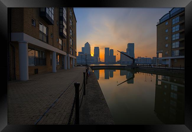 Canary Wharf Sunrise Framed Print by Donald Davis