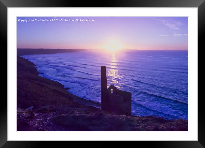 Wheal Coates Purple Sunset Framed Mounted Print by Terri Waters