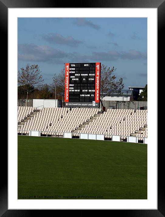 The Ageas Bowl Cricket Score Board Framed Mounted Print by Terri Waters