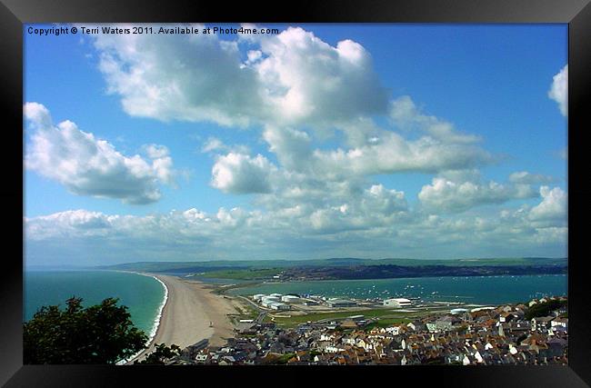Blue Skies Over Chesil Bank Framed Print by Terri Waters