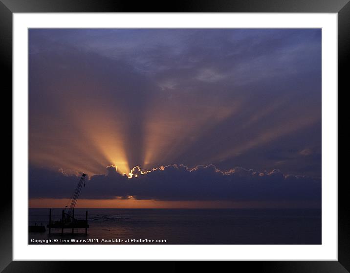 Sunset Over the Dredging Rig Framed Mounted Print by Terri Waters