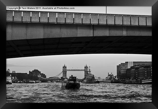 London Bridges Black & White Framed Print by Terri Waters