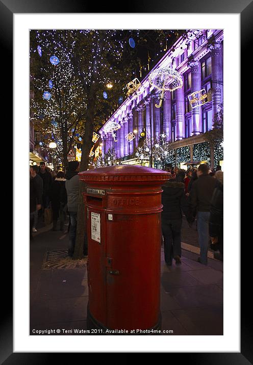 Festive Oxford Street Post Box Framed Mounted Print by Terri Waters