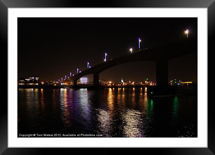 Itchen Bridge Reflections at Night Framed Mounted Print by Terri Waters