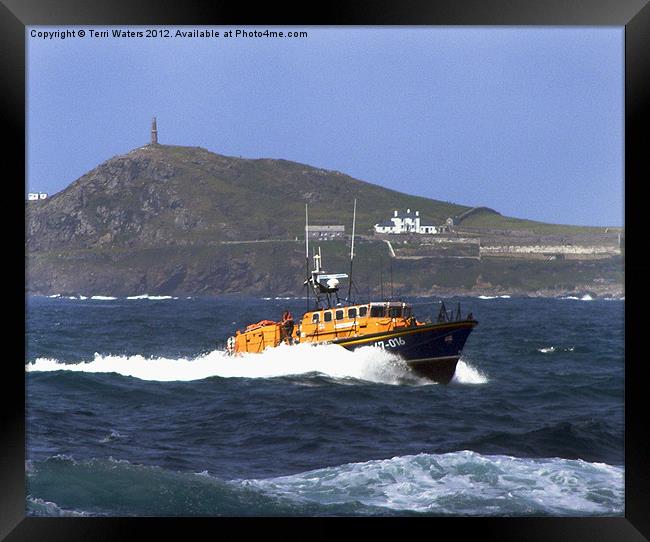 Tyne class lifeboat Cape Cornwall Framed Print by Terri Waters