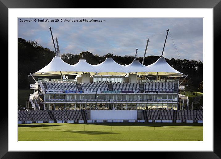 The Ageas Bowl Cricket Pavilion Framed Mounted Print by Terri Waters
