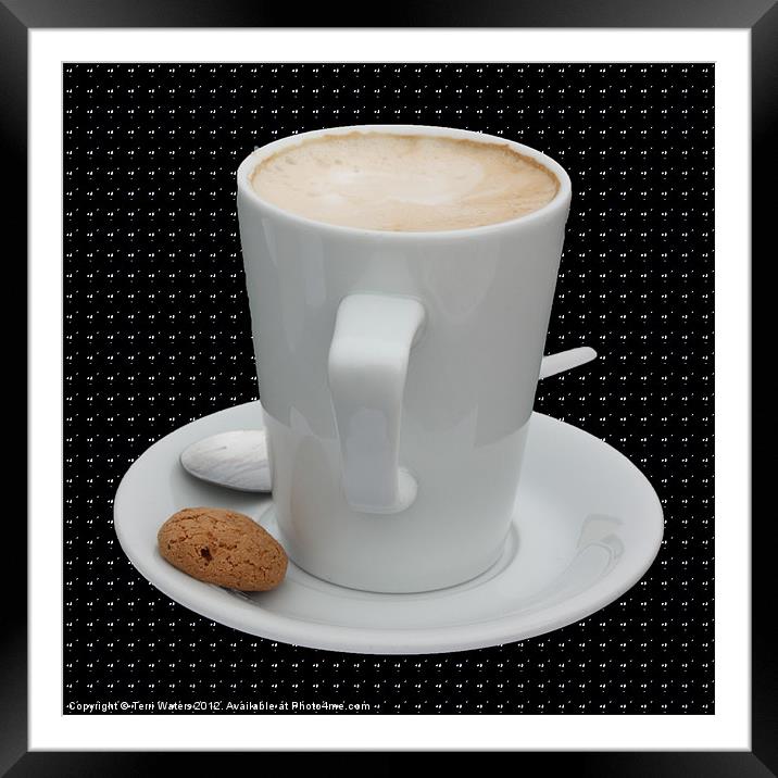 Cup of Cappucino with an Amaretti Biscuit Framed Mounted Print by Terri Waters