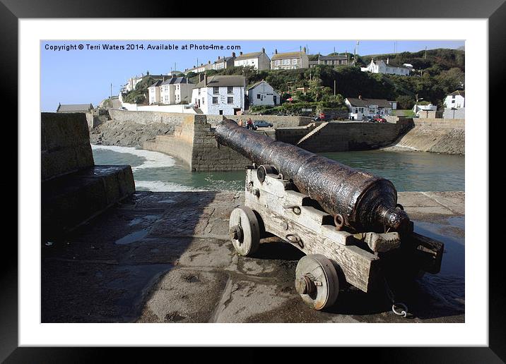 Porthleven Cannon Framed Mounted Print by Terri Waters