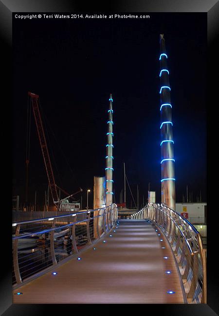 Torquay Harbour Footbridge At Night Framed Print by Terri Waters