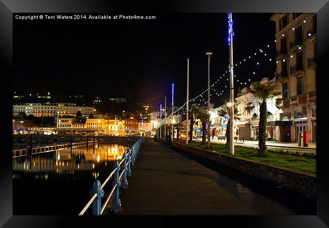 Torquay Victoria Parade At Night Framed Print by Terri Waters