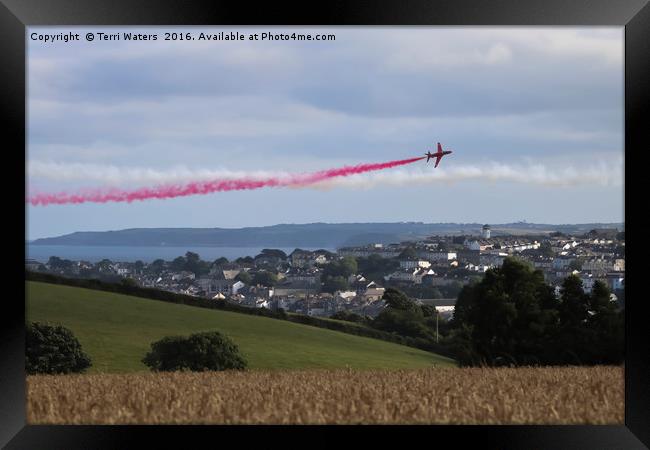 Red Arrows Over Falmouth Cornwall Framed Print by Terri Waters