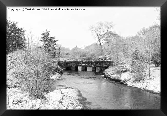Old Carnon Bridge in the Snow Framed Print by Terri Waters