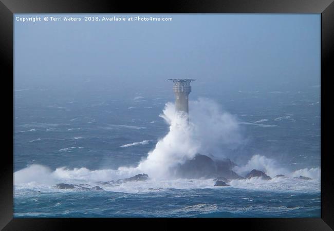 Longships Lighthouse During Storm Diana Framed Print by Terri Waters