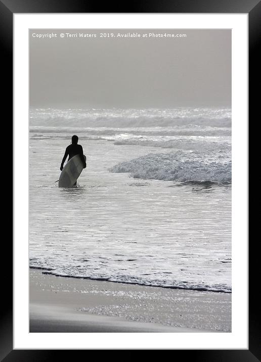 Lone Surfer Framed Mounted Print by Terri Waters