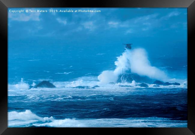 Stormy Weather at Longships Framed Print by Terri Waters