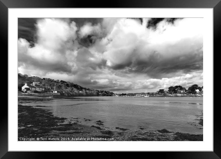 Restronguet Weir In Monochrome Framed Mounted Print by Terri Waters